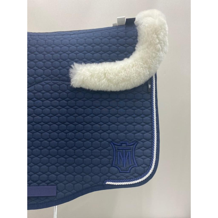 Mattes Dressage Saddle Pad Navy, White Sheepskin and Navy and White Piping
