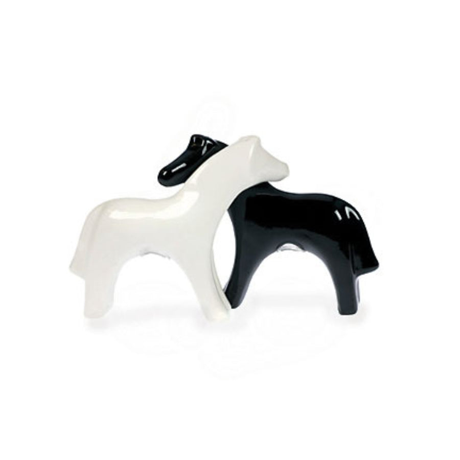 Salt and Pepper Shakers Black and White Horse