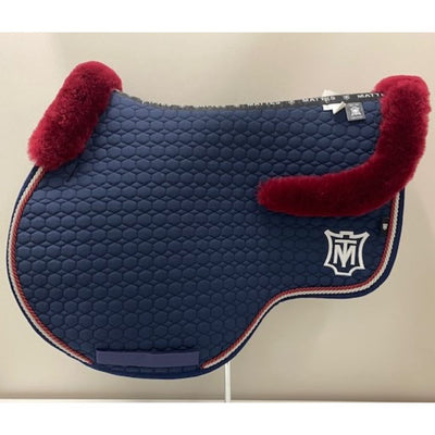 Mattes Jump Saddle Pad Navy with Burgundy Fleece and Burgundy and Silver Piping