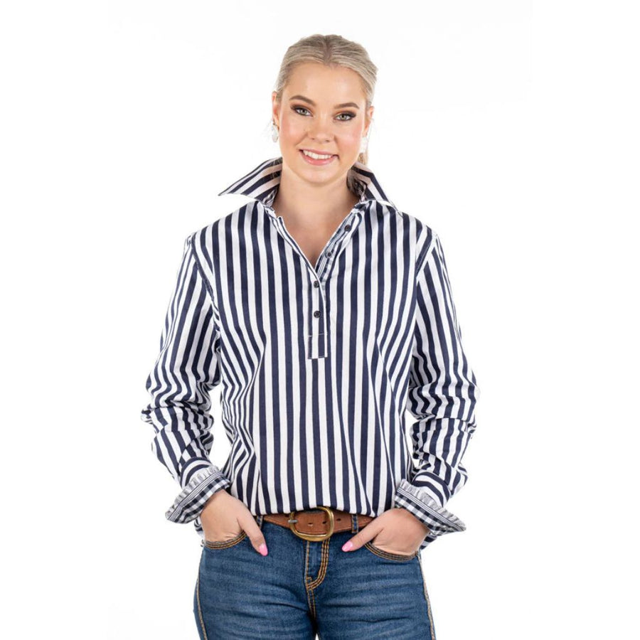 Hitchley and Harrow Loose Fit Ladies Stripe Shirt NAVY-WHITE