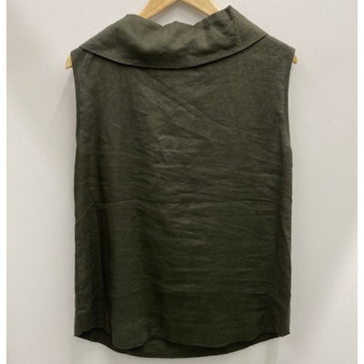 See Saw Linen Cowl Collared Sleeveless Shirt