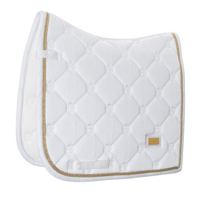 Equestrian Stockholm Dressage Saddle Pad White Perfection Gold Binding