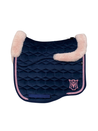 E.A Mattes Dressage Saddle Pad Eurofit Navy Velvet with Rose Fleece Trim, Semi Lining and Crystal Piping