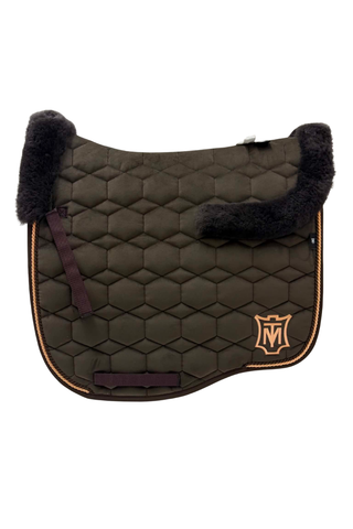 E.A Mattes Eurofit Dressage Saddle Pad Brown Velvet with Brown Fleece Front and Rear Trim