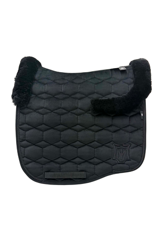 E.A Mattes Eurofit Dressage Saddle Pad Black Velvet with Black Fleece Front and Rear Trim