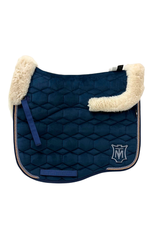 E.A Mattes Eurofit Dressage Saddle Pad Navy Velvet with Linen Fleece Trim and Semi Lining