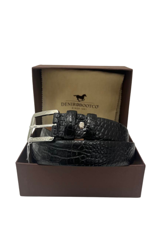DeNiro Crocodile Print Leather Belt