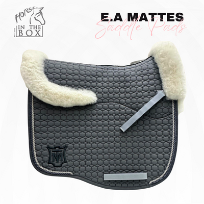 Mattes Eurofit Dressage Saddle Pad Grey with White Sheepskin Panels and Trim