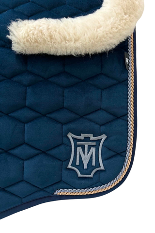 E.A Mattes Eurofit Dressage Saddle Pad Navy Velvet with Linen Fleece Trim and Semi Lining