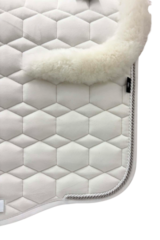 E.A Mattes Eurofit Dressage Saddle Pad White Velvet with White Fleece Front and Rear Trim