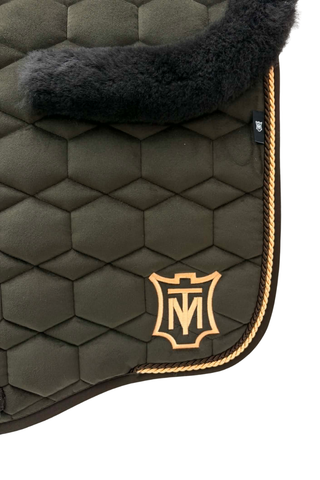 E.A Mattes Eurofit Dressage Saddle Pad Brown Velvet with Brown Fleece Front and Rear Trim