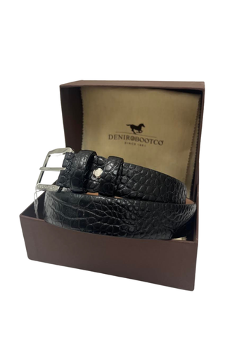 DeNiro Crocodile Print Leather Belt