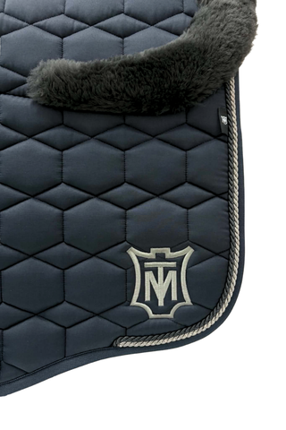 E.A Mattes Eurofit Dressage Saddle Pad Graphite Sheen with Graphite Fleece Front and Rear Trim