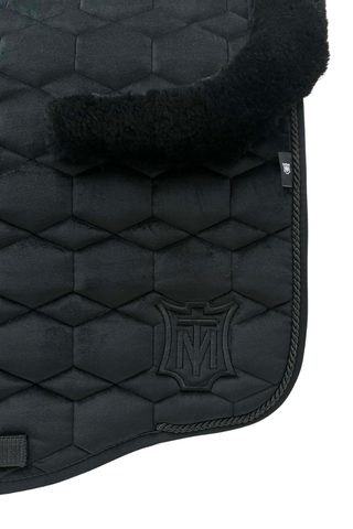 E.A Mattes Eurofit Dressage Saddle Pad Black Velvet with Black Fleece Front and Rear Trim