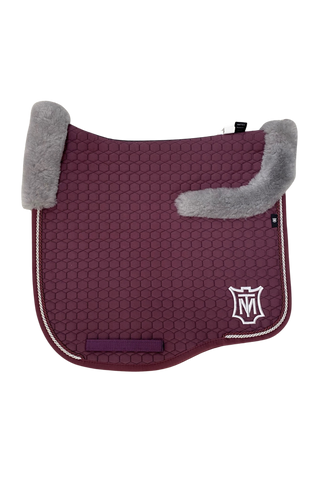 E.A Mattes Eurofit Dressage Saddle Pad Blackberry Quilt with Grey Sheepskin Trim