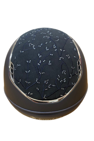 Samshield Miss Shield 2.0 Shadow Matt Helmet Navy with Crystal Leaf Top and Chrome Trim/ Blazon