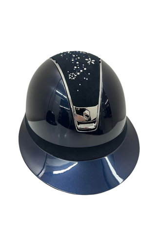 Samshield Miss Shield 2.0 Shadow Glossy Helmet Navy with Flower Swarovski Jewelry Top and Alcantara Frontal Band