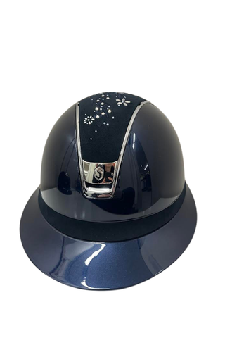 Samshield Miss Shield 2.0 Shadow Glossy Helmet Navy with Flower Swarovski Jewelry Top and Alcantara Frontal Band