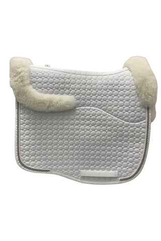 E.A Mattes Dressage Saddle Pad Eurofit White with Fleece Panels & Front and Rear Trim