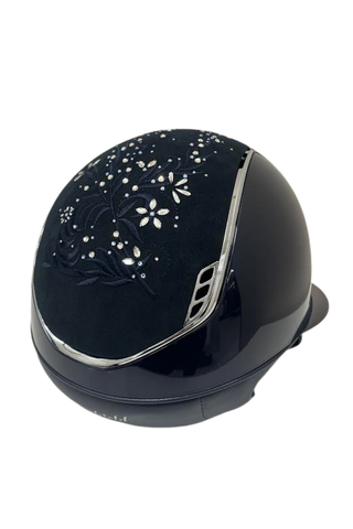 Samshield Miss Shield 2.0 Shadow Glossy Helmet Navy with Flower Swarovski Jewelry Top and Alcantara Frontal Band