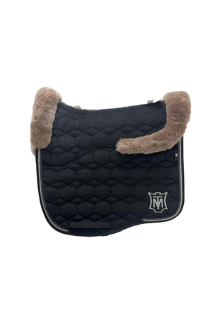 E.A Mattes Eurofit Dressage Saddle Pad Black Velvet with Cappuccino Fleece Trim and Semi Lining