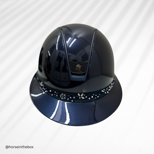Samshield Miss Shield 2.0 Shadow Glossy Navy with Flower Swarovski Jewelry Frontal Band Matt Blue Trim and Black Crystal Fabric Blazon