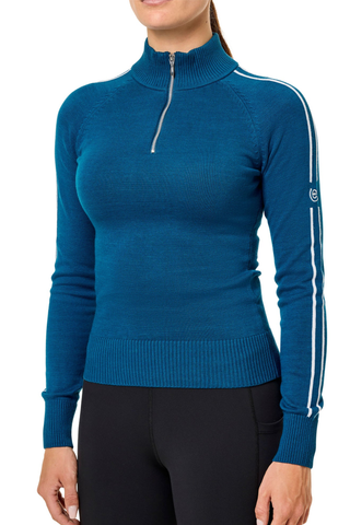 Equestrian Stockholm Ladies Knitted Zip Top Blue Meadow