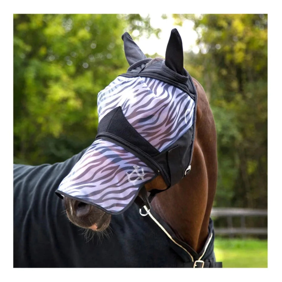 Horze Zebra Pattern Fly Mask with Ear and Nose Cover