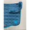 Mattes Eurofit Velvet Dressage Saddle Pad Blue Moon with Teal Sheepskin Trim