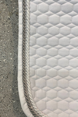 E.A Mattes Eurofit Dressage Saddle Pad White Quilt with White Sheepskin Lining and Crystal Piping
