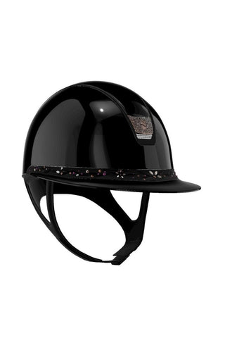 Samshield Miss Shield 2.0 Glossy Helmet Black with Flower Swarovski Jewelry Front Band and Crystal Fabric Blazon