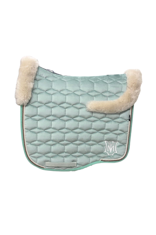 E.A Mattes Eurofit Dressage Saddle Pad Pale Jade Velvet with Linen Fleece Trim