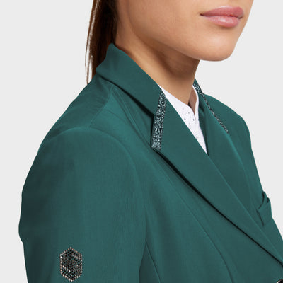 Samshield Frac Premium Dressage Tail Coat Posy Green Horse in the Box