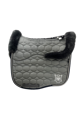 E.A Mattes Eurofit Dressage Saddle Pad Slate Velvet with Graphite Fleece Trim and Semi Lining