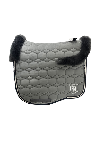 E.A Mattes Eurofit Dressage Saddle Pad Slate Velvet with Graphite Fleece Trim
