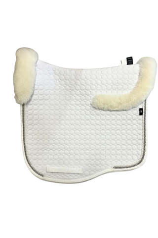 E.A Mattes Dressage Saddle Pad Eurofit White with Fleece Trim and Crystal Piping