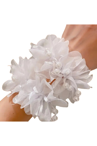 Hair Scrunchie White Chiffon with Pearls