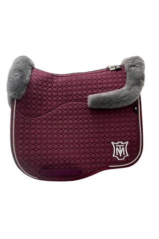 E.A Mattes Eurofit Dressage Saddle Pad Blackberry Quilt with Grey Sheepskin Trim and Semi Lining