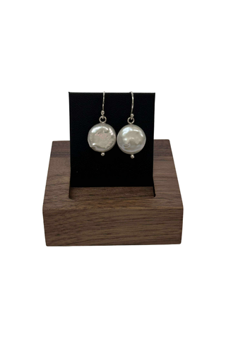 Bella Donna Sterling Silver Short White Coin Pearl Earrings