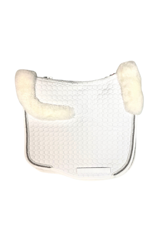 E.A Mattes Eurofit Dressage Saddle Pad White Quilt with White Sheepskin Lining and Crystal Piping