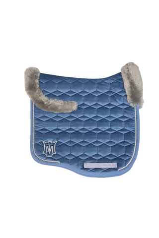 E.A Mattes Eurofit Dressage Saddle Pad Cornet Blue Velvet with Grey Fleece Front and Rear Trim