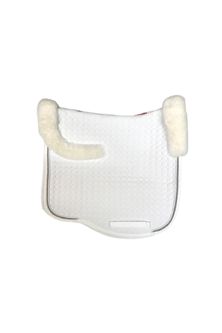 E.A Mattes Dressage Saddle Pad Eurofit White with Fleece Trim and White Silver Piping