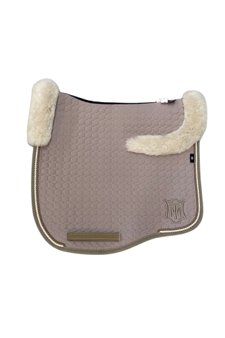 Mattes Dressage Saddle Pad Eurofit Walnut Quilt with Linen Sheepskin Trim