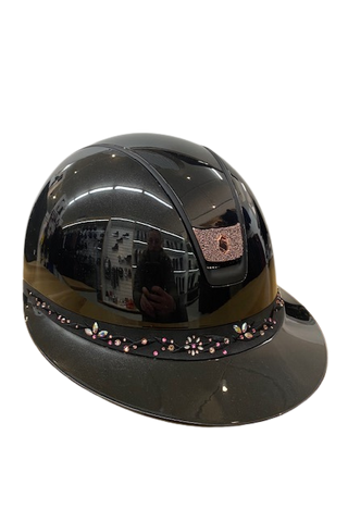 Samshield Miss Shield 2.0 Glossy Helmet Black with Flower Swarovski Jewelry Front Band and Crystal Fabric Blazon