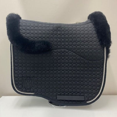 Mattes Dressage Saddle Pad Black, Black Sheepskin Lining and Black and Silver Piping