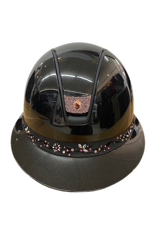 Samshield Miss Shield 2.0 Glossy Helmet Black with Flower Swarovski Jewelry Front Band and Crystal Fabric Blazon