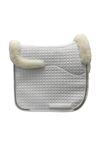 E.A Mattes Dressage Saddle Pad Square White Quilt with White Fleece Lining and Crystal Piping