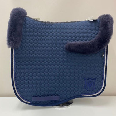 Mattes Eurofit Dressage Saddle Pad Navy with Navy Sheepskin on Top, Navy-Silver Cords