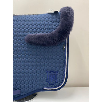 Mattes Eurofit Dressage Saddle Pad Navy with Navy Sheepskin on Top, Navy-Silver Cords