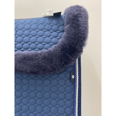 Mattes Eurofit Dressage Saddle Pad Navy with Navy Sheepskin on Top, Navy-Silver Cords
